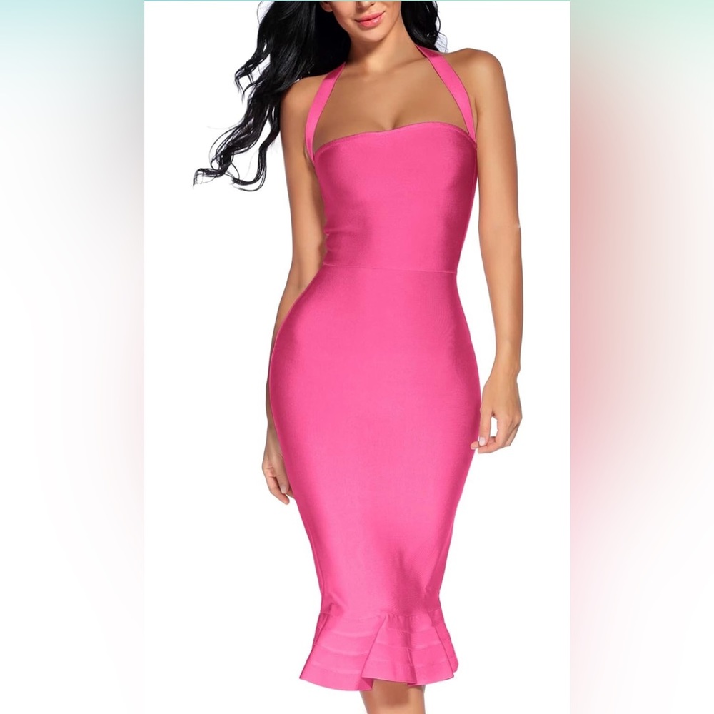 Women's V Neck Halter Fishtail Bandage Bodycon Dress Party